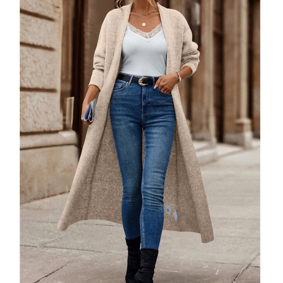 Cozy Solid Knit Open Front Long Oversized Cardigan - Picture 3 of 11